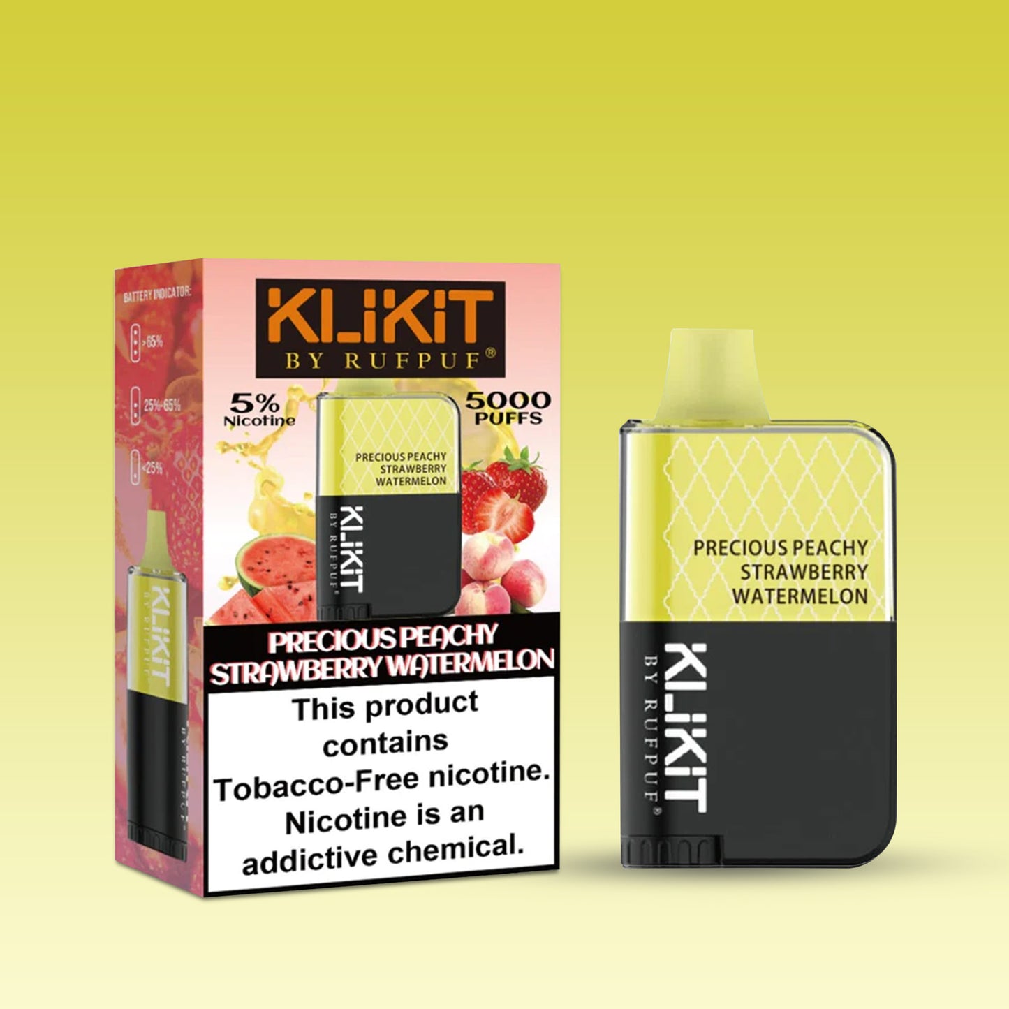 KLIKIT- DISPOSABLE VAPE 5000 PUFFS PRECIOUSPEACHY STRAWBERRY WATERMELON